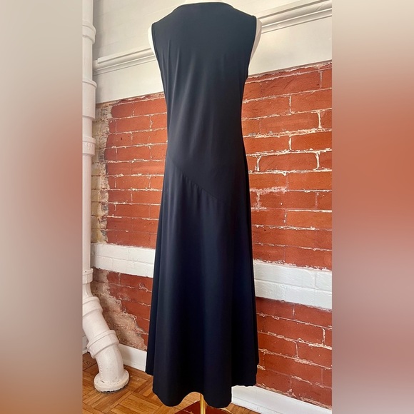 Sarah Pacini Midi Dress Techno Fabric Black Sleeveless Bias Cut Stretch Modern - Picture 9 of 16